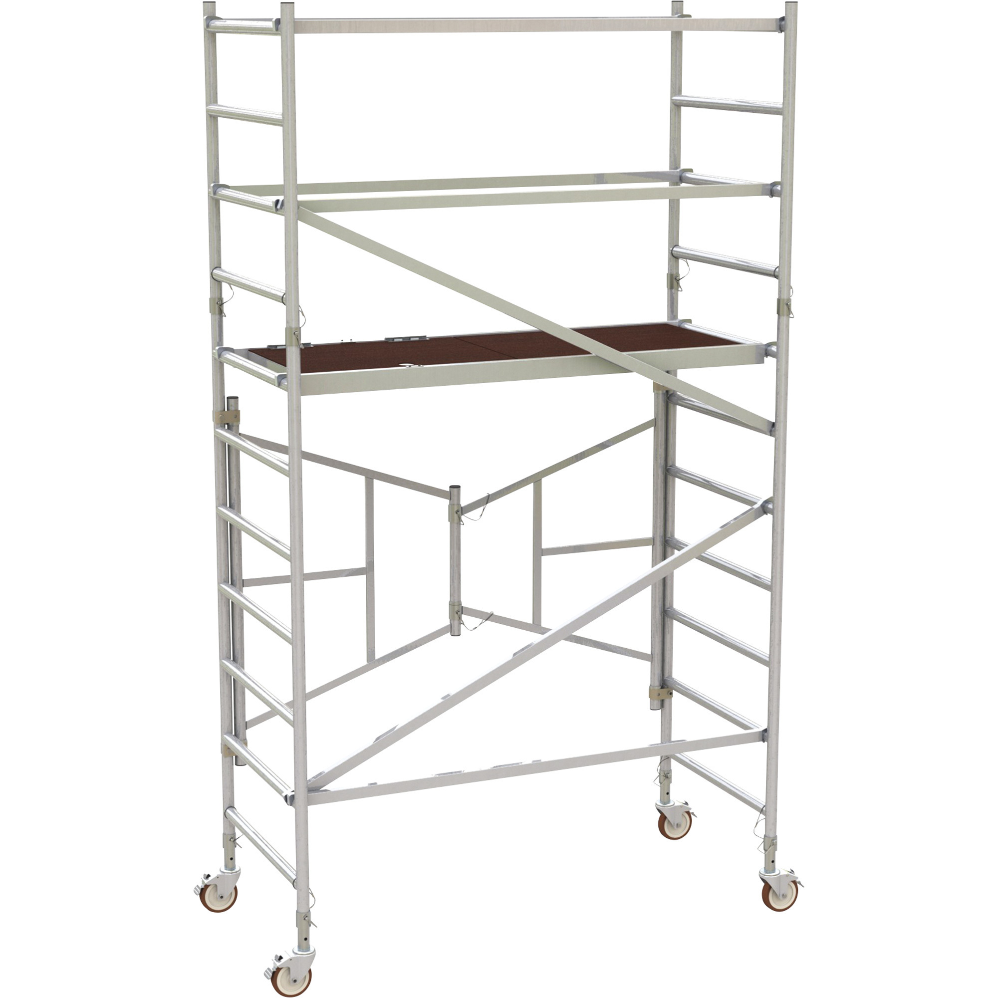 Metaltech 6ft. Easy-Set Aluminum Scaffold Tower with Guardrail, 800-Lb. Capacity, 65in.W x 31in.D x 108in.H, Model# AL-Q0105